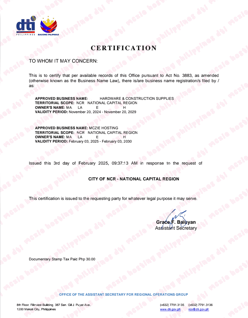 Official DTI Registration Certificate
